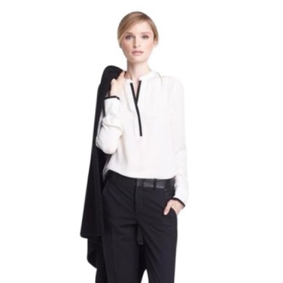 Vince Tops - Vince Half-Placket Contrast Trim Silk Blouse